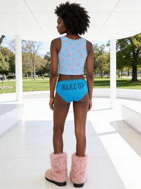 Vintage Cute RARE Victoria's Secret PINK Hipster Turquoise Blue WAKE UP Panties